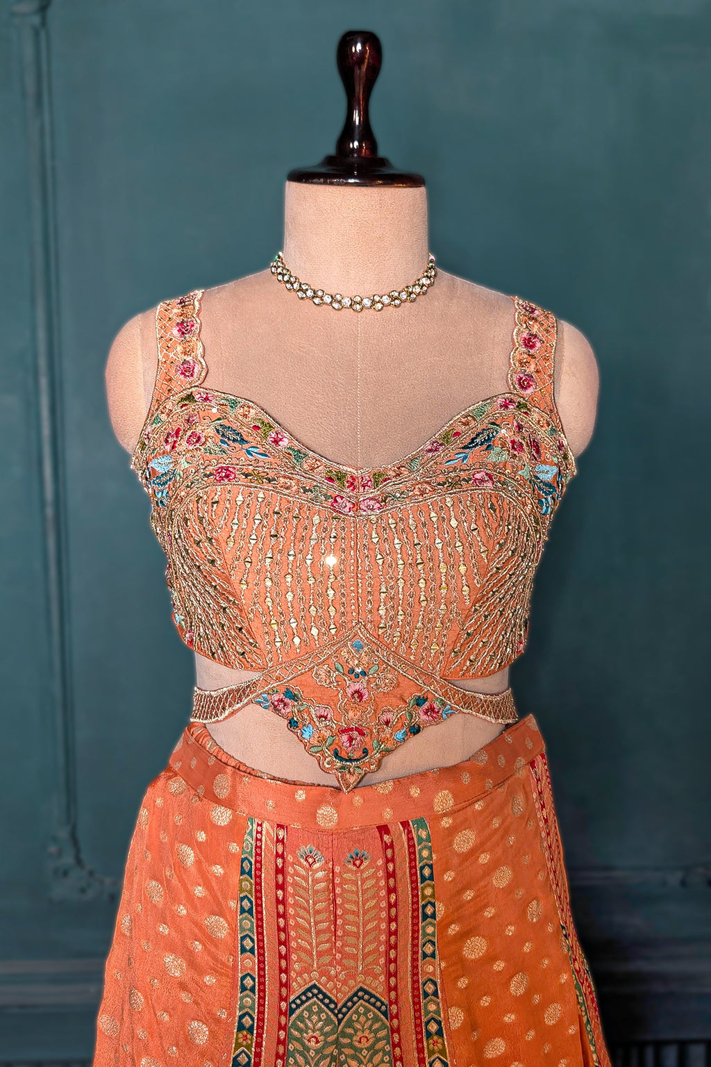 Light Peach Art Silk Embroidered Crop Top Palazzo Set