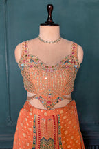 Light Peach Art Silk Embroidered Crop Top Palazzo Set