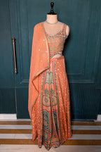 Light Peach Art Silk Embroidered Crop Top Palazzo Set