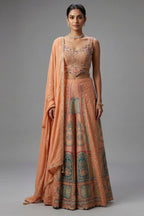 Light Peach Art Silk Embroidered Crop Top Palazzo Set