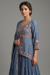 Light Blue Chinon Silk Embroidered Slit Peplum Lehenga Set