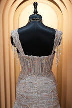 Grayish-Taupe Couture Heavily Hand-Embroidered Evening Gown