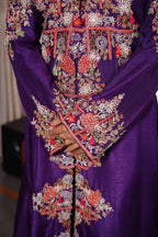 Purple Raw Silk Embellished Handworked Crop Top Jacket Set