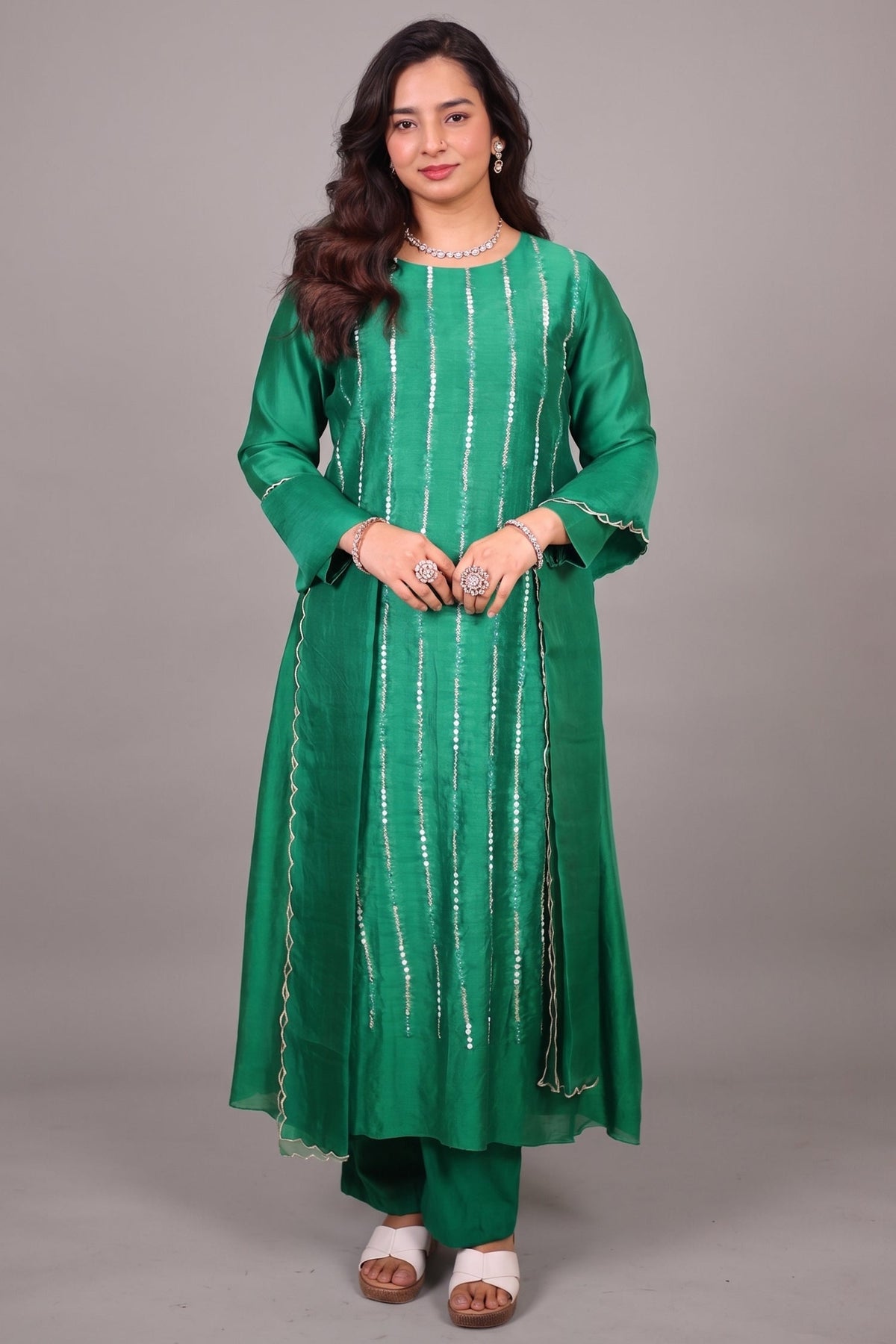 Midnight Black Raw Silk Straight Kurta with Crepe Satin Palazzo and Banarasi Georgette Dupatta Set