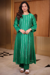 Midnight Black Raw Silk Straight Kurta with Crepe Satin Palazzo and Banarasi Georgette Dupatta Set