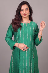 Midnight Black Raw Silk Straight Kurta with Crepe Satin Palazzo and Banarasi Georgette Dupatta Set