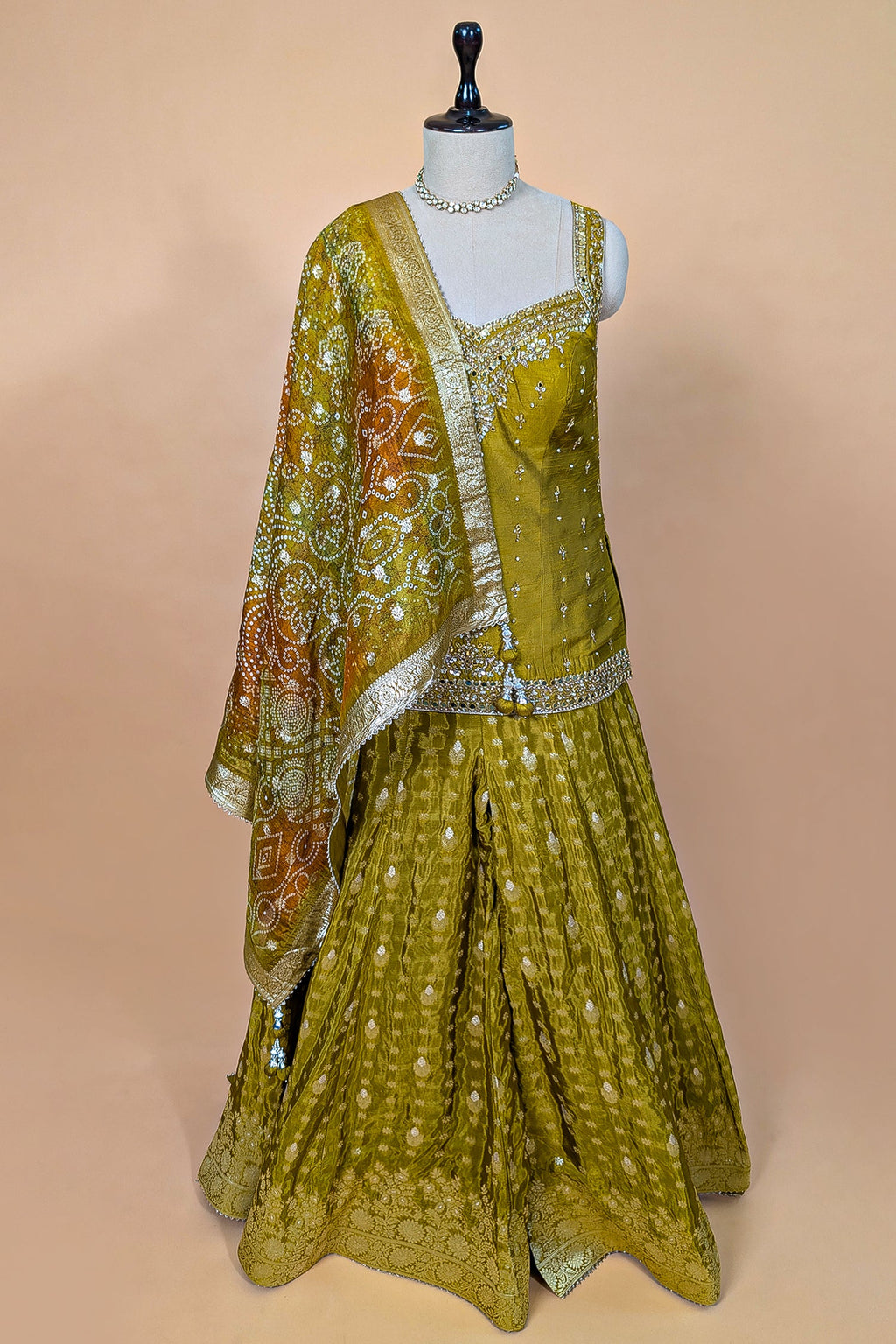 Mustard Raw Silk Hand-Embellished Palazzo Suit