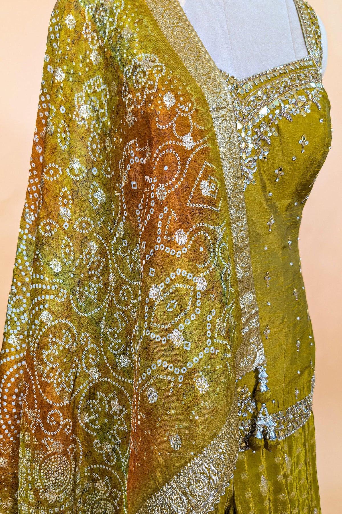 Mustard Raw Silk Hand-Embellished Palazzo Suit