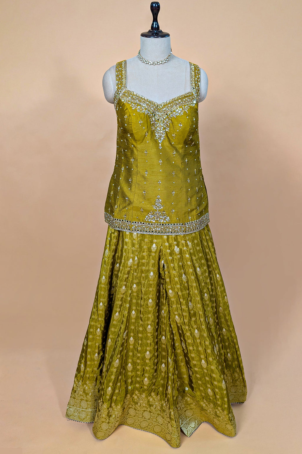 Mustard Raw Silk Hand-Embellished Palazzo Suit