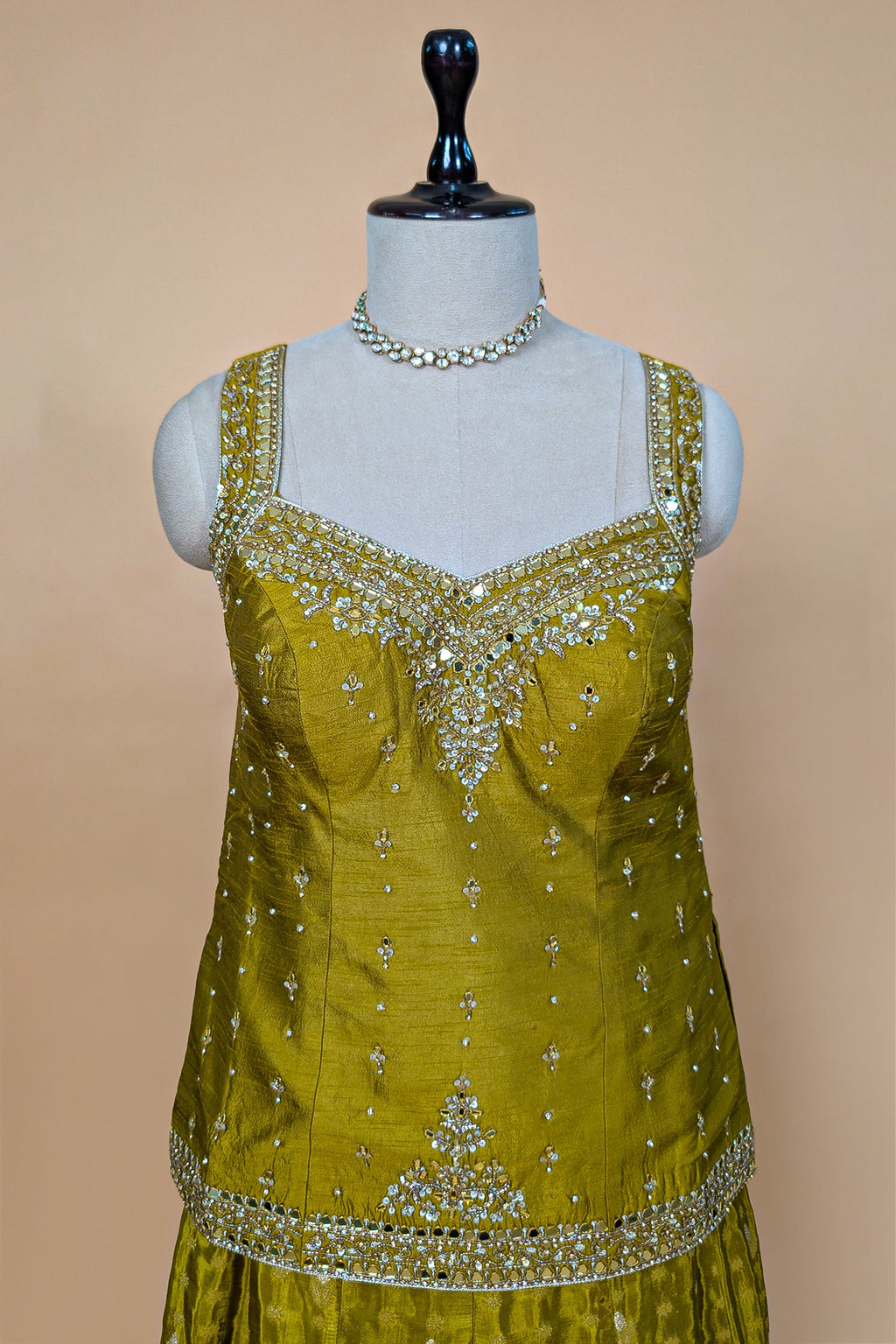 Mustard Raw Silk Hand-Embellished Palazzo Suit