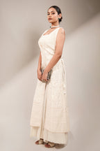 Pristine White Premium Cotton Fusion Set Featuring Handcrafted Chikankari