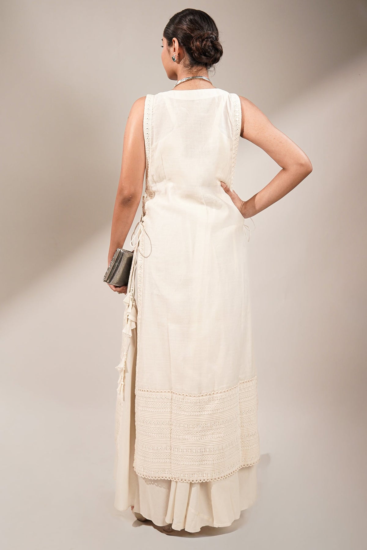 Pristine White Premium Cotton Fusion Set Featuring Handcrafted Chikankari