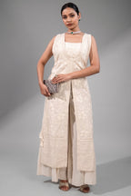 Pristine White Premium Cotton Fusion Set Featuring Handcrafted Chikankari