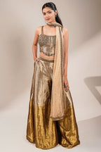 Champagne Gold Tissue Co-ord Set with Heavily Hand-Beaded Bustier and Fluid Sheer Dupatta