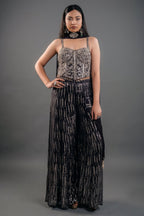 Deep Plum Georgette Fusion Set featuring Handcrafted Cutdana Bustier and Choker-Style Dupatta