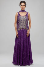 Purple Chinon Bandhej Printed Palazzo Suit with Sequin Embroidery Work