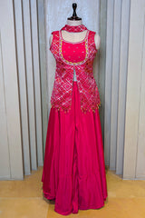 Rani Pink Art Silk Slit Cut Bandej Woven Palazzo Suit