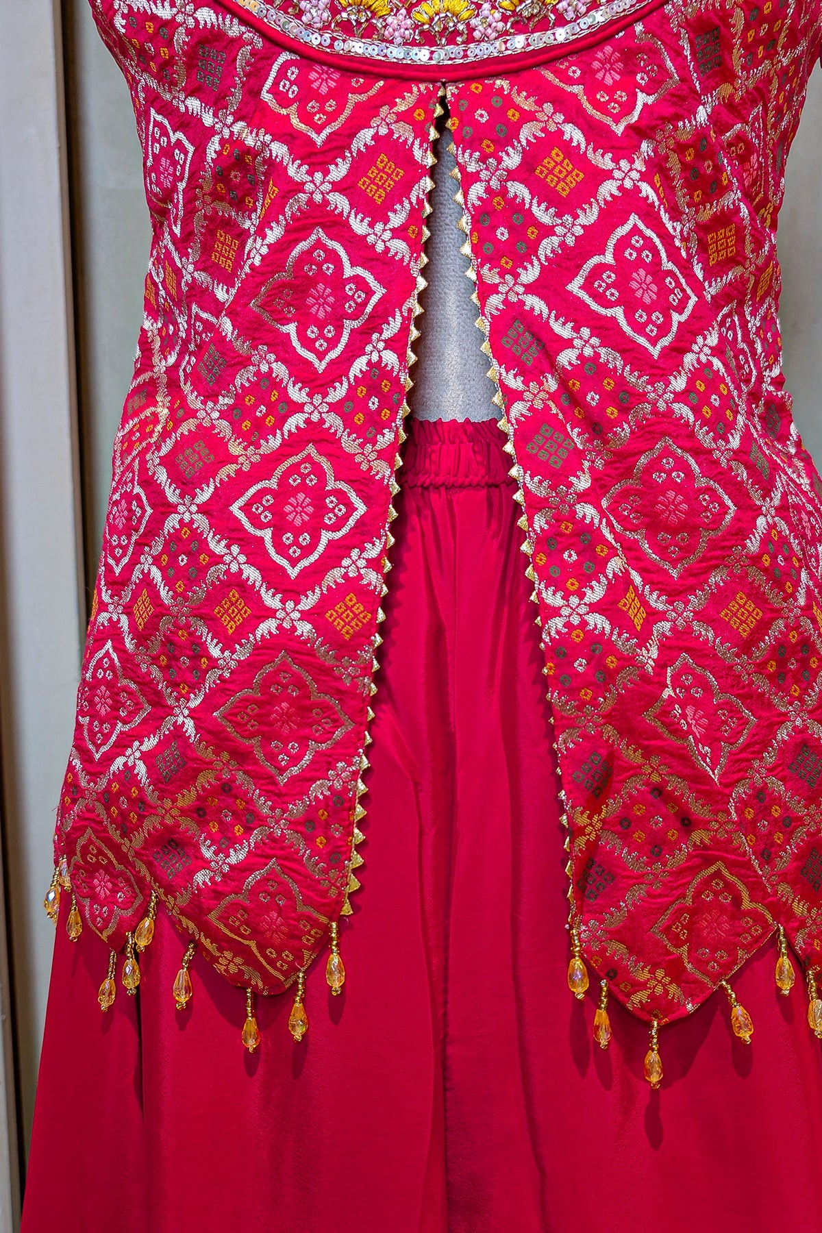 Rani Pink Art Silk Slit Cut Bandej Woven Palazzo Suit