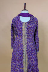 Purple Chiffon Georgette Bandhej Work Slit Cut Palazzo Suit