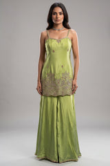Mint Green Crepe Silk Sequin Cutdana Worked Palazzo Suit