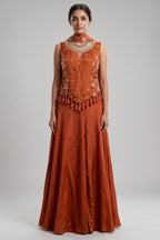 Orange Crepe Silk Woven Work Palazzo Suit with Cutdana and Diamond Work