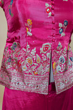 Rani Pink Chinon Silk Woven Palazzo Suit with Mirror Work