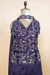 Dark Purple Chinon Silk Cutdana Sequin Worked Palazzo Suit