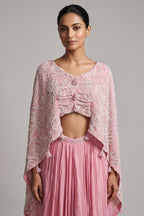 Light Pink Georgette Cutdana Beaded work Asymmetric Top and Dhoti Skirt Set