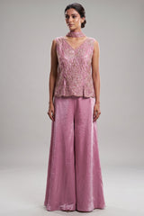 Lilac Purple Chinon Silk Cutdana Sequin Worked Palazzo Suit