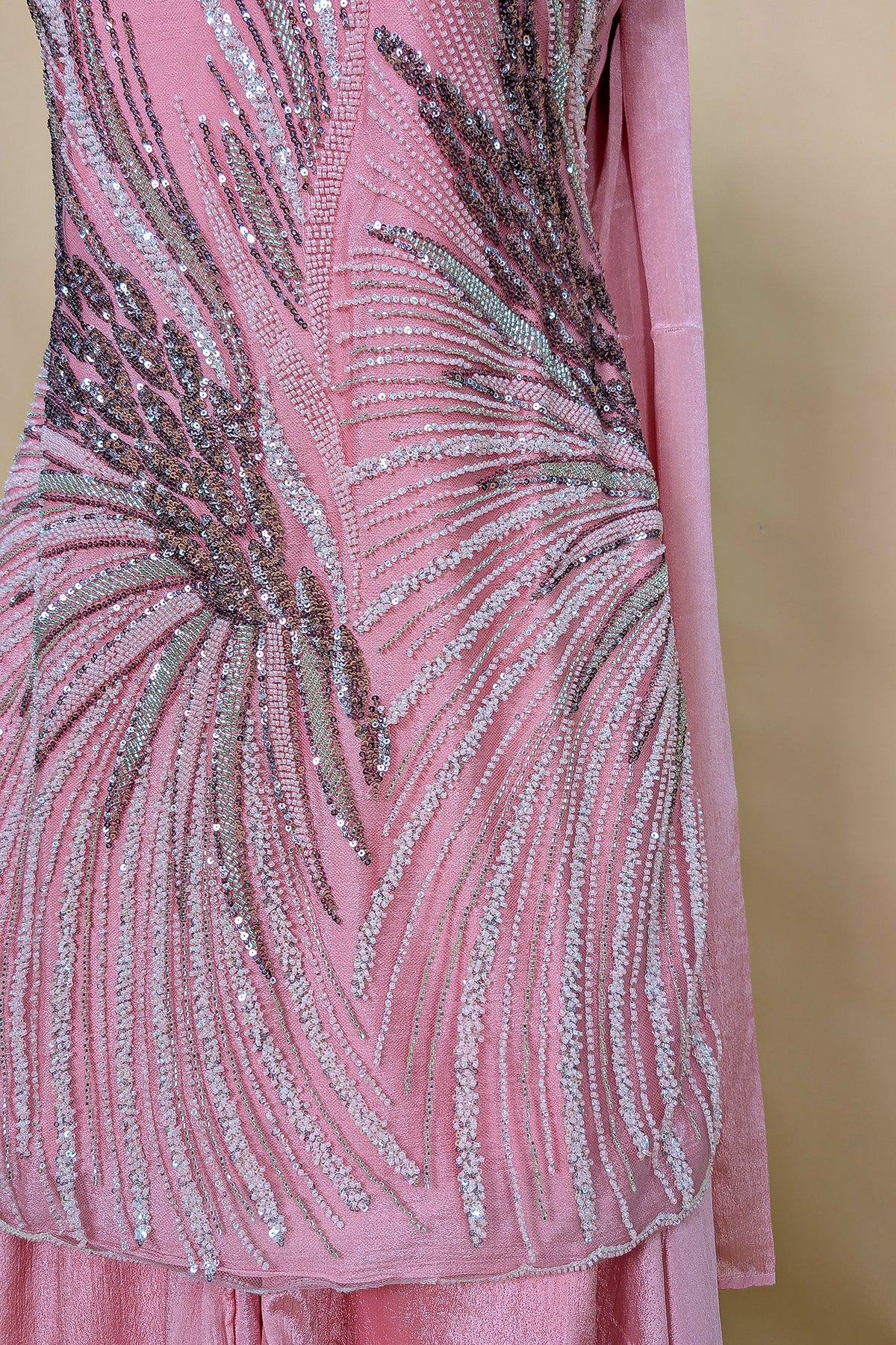 Pink Net Cutdana Sequin Worked Palazzo Suit
