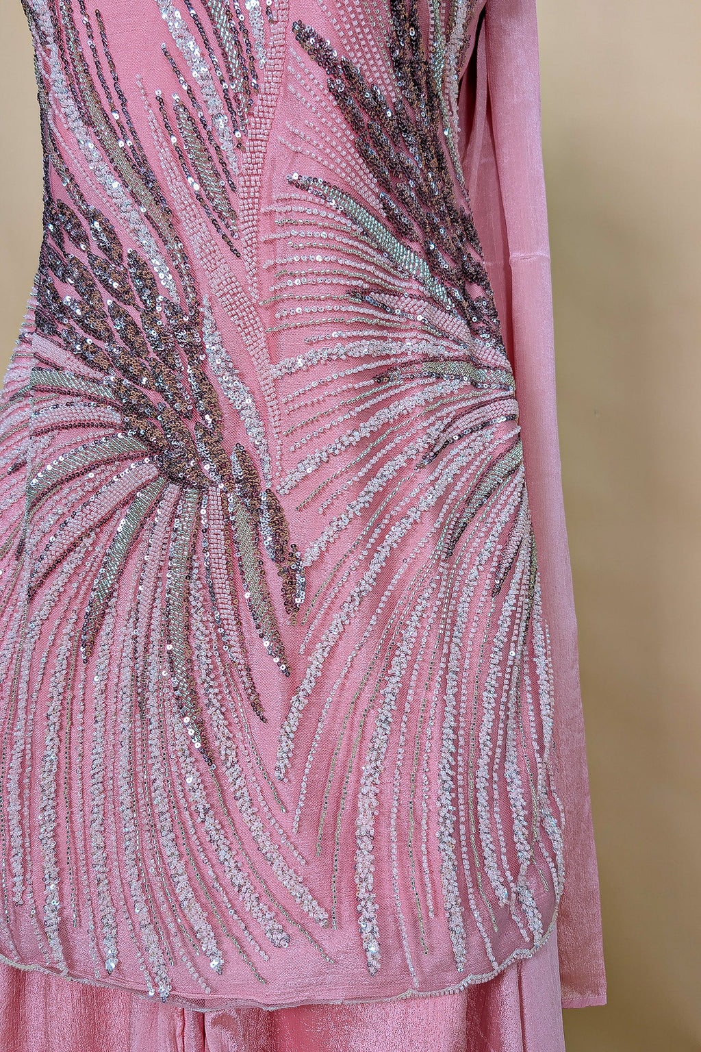 Pink Net Cutdana Sequin Worked Palazzo Suit