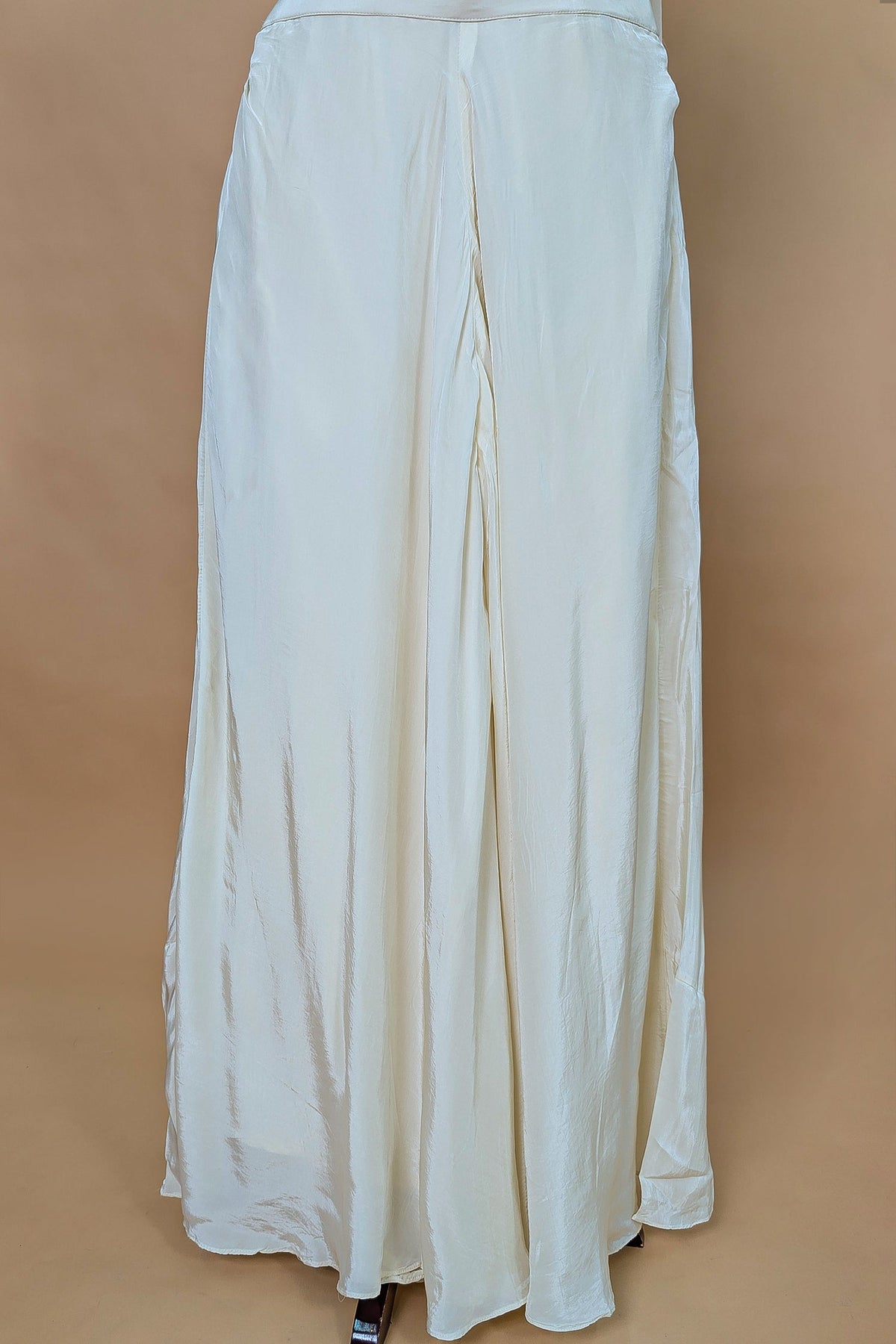 Pearl White Crepe Silk Cutdana Sequin Worked Crop Top Palazzo Set with Dupatta