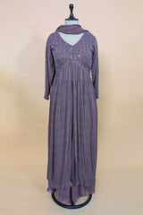 Mauve Georgette Sequin Worked Slit Cut Palazzo Suit