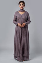 Mauve Georgette Sequin Worked Slit Cut Palazzo Suit