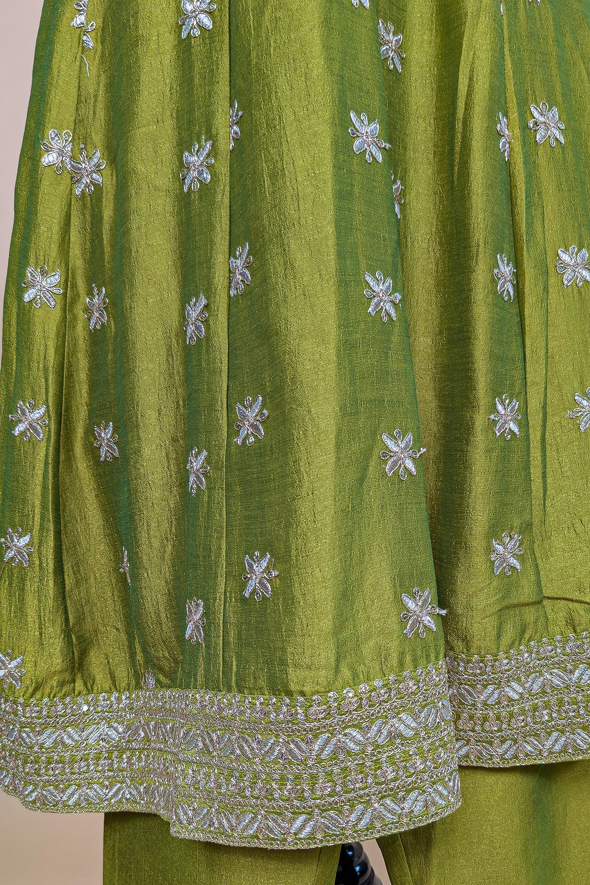 Olive Green Art Silk Embroidered Anarkali Suit