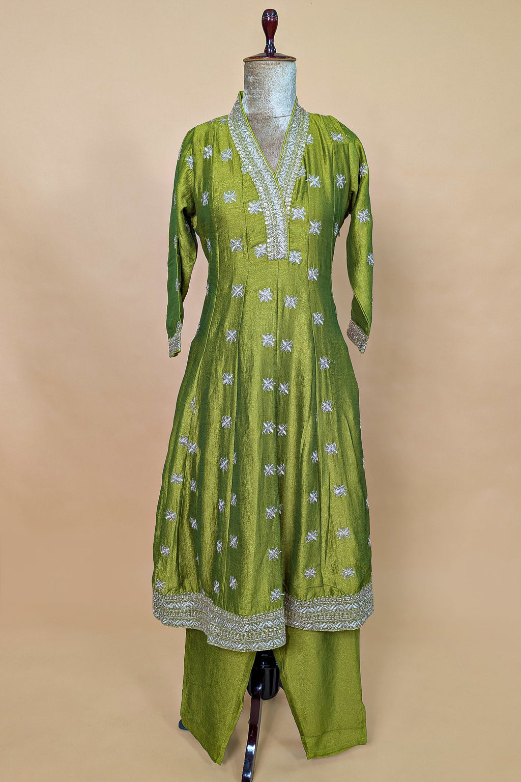 Olive Green Art Silk Embroidered Anarkali Suit