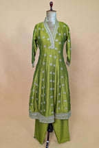 Olive Green Art Silk Embroidered Anarkali Suit