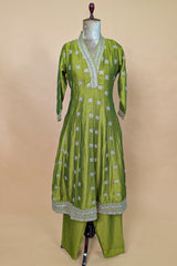 Olive Green Art Silk Embroidered Anarkali Suit