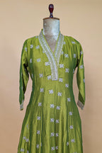 Olive Green Art Silk Embroidered Anarkali Suit