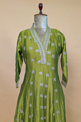 Olive Green Art Silk Embroidered Anarkali Suit
