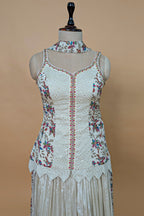 Off White Chiffon Silk Floral Printed Palazzo Suit