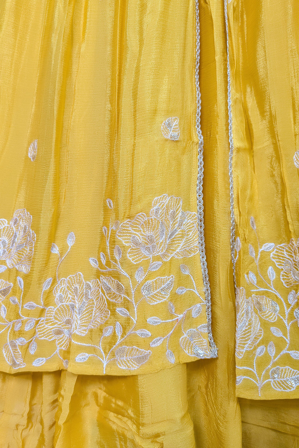 Yellow Chinon Sequinned Slit Cut Lehenga Suit