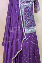 Wine Art Silk Bandhej Woven Slit Cut Lehenga Suit