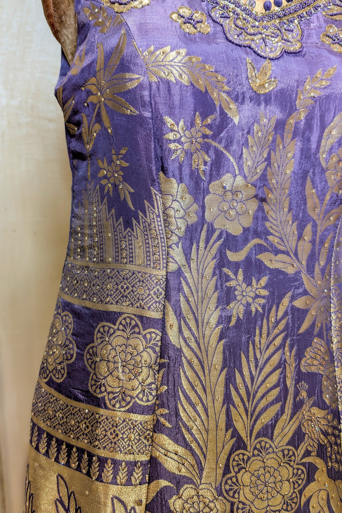 Lilac Chinon Silk Woven Palazzo Suit with Stone Work