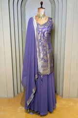 Lilac Chinon Silk Woven Palazzo Suit with Stone Work