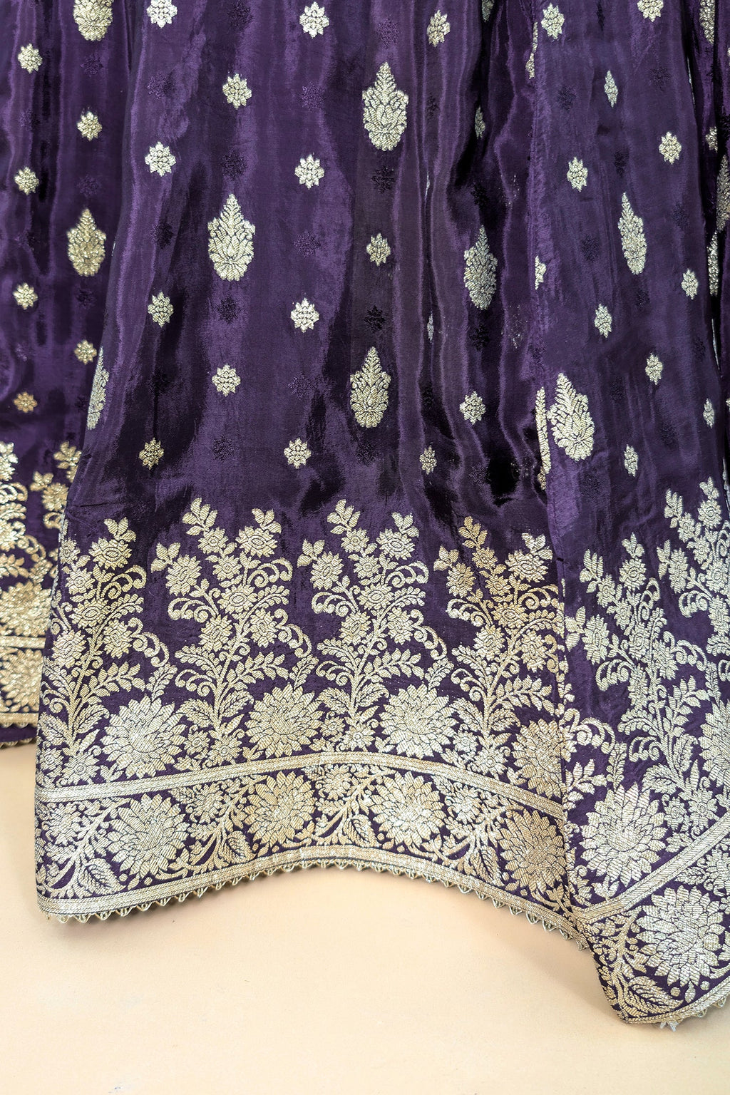 Purple Raw Silk Mirror Embroidered Palazzo Suit