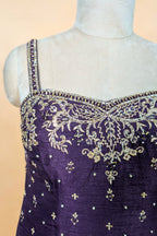 Purple Raw Silk Mirror Embroidered Palazzo Suit