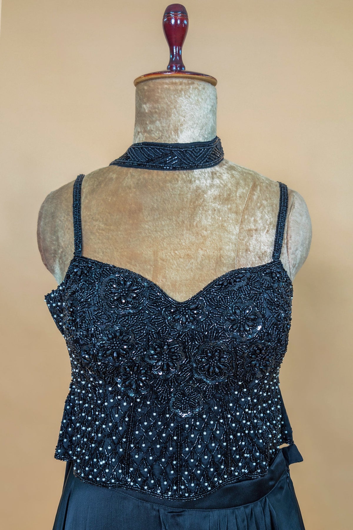 Blue Net Cutdana Worked Crop Top Palazzo Set with Attached Dupatta