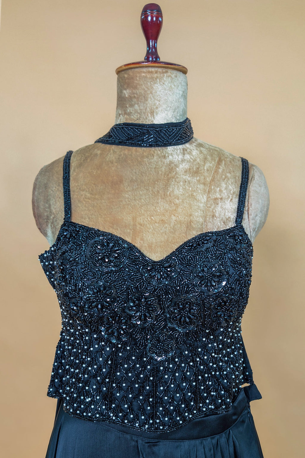 Blue Net Cutdana Worked Crop Top Palazzo Set with Attached Dupatta