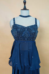 Dark Blue Chiffon Silk Cutdana Beaded Peplum Palazzo Set